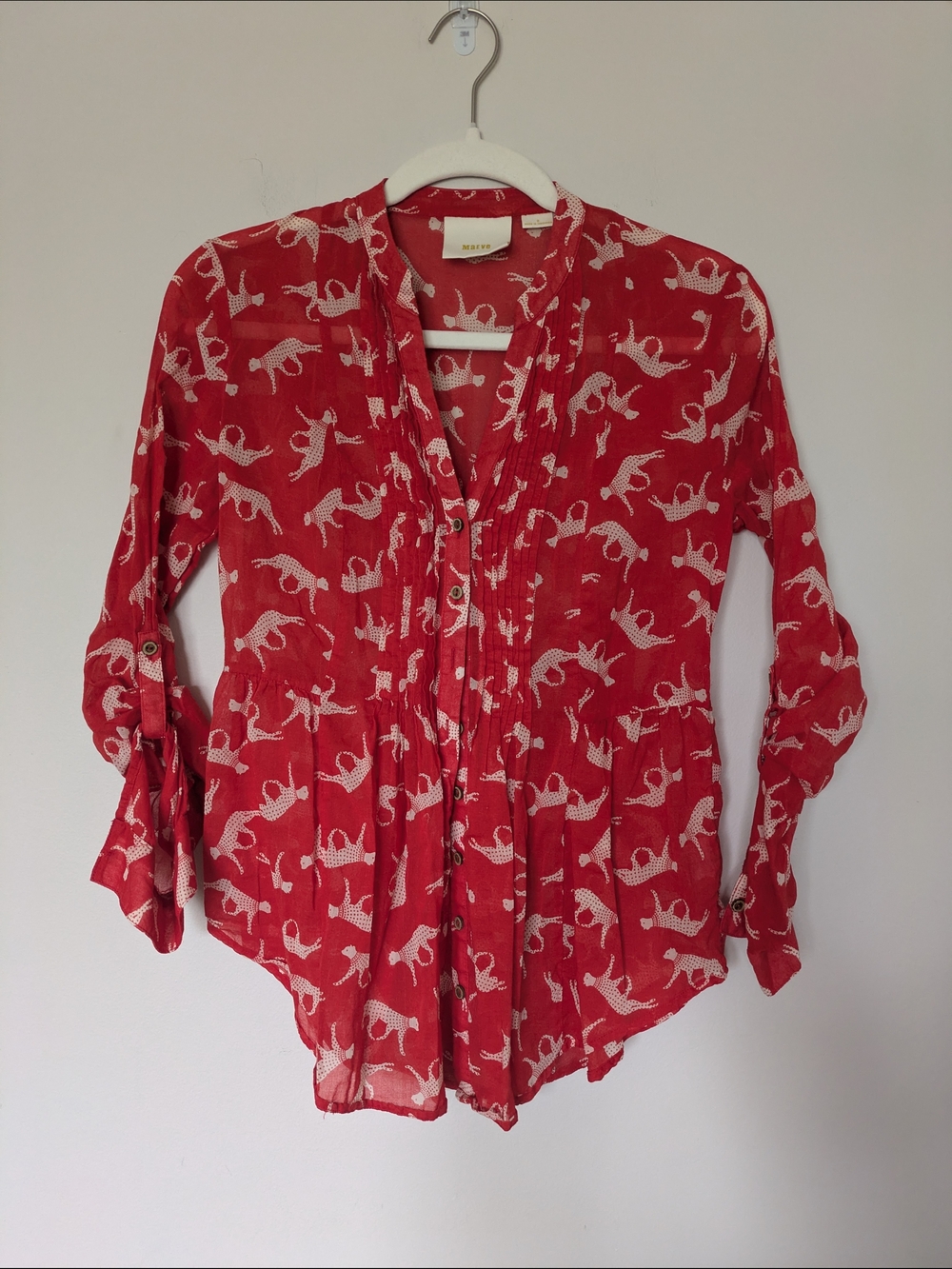Anthropology Maeve Red Printed Button-Front Blouse
